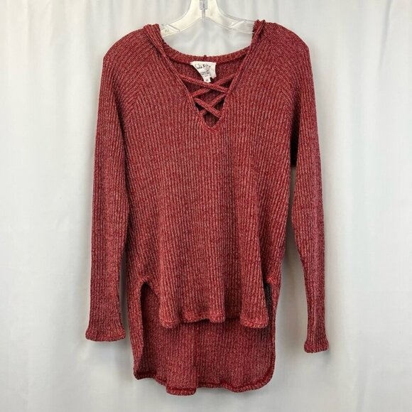 Sadie & Sage Sweaters - Sadie & Sage Womens Sweater Red Marled Long Sleeve Hi Low V Neck Hooded S